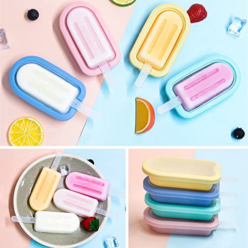 SHUBEIEUMI Juego de 4 Moldes de Silicona para Helados, Molde Helado Silicona con Asas, Moldes Paletas Chocolate, para Niños, Adultos, Postre, Chocolate, Bricolaje, Surtido Multicolor