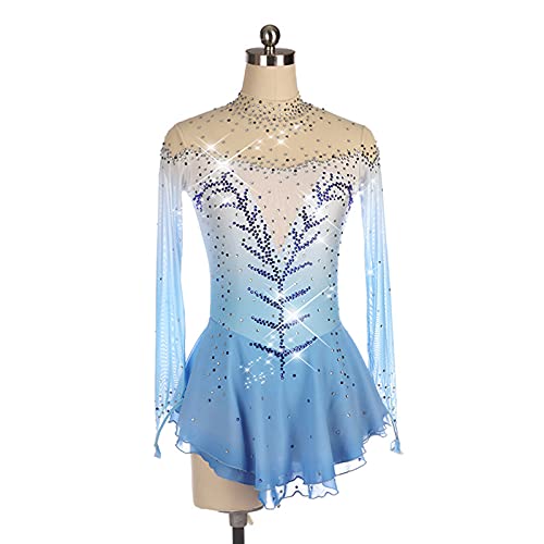 SHUKOES Vestido De Patinaje para Niñas Y Mujeres, Traje De Gimnasia con Falda De Patinaje sobre Hielo, Vestido De Diamantes De Imitación De Alta Elasticidad Transpirable Suave Y Personalizado,3XS