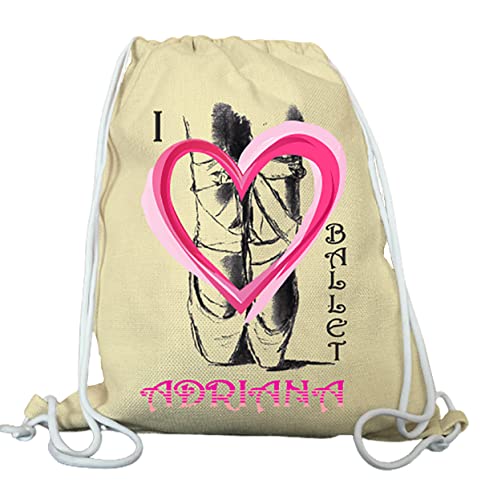 Siempre en tu mano Mochila ballet Personalizada imitación rafia. Bolsa baile tipo saco. Con zapatillas de ballet. I LOVE BALLET.