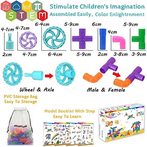 SIENIANLINE Juguete de Bloques de Construcción de Tuberías, 96 Piezas Juegos de Construcción de Cerraduras Stem Creativos de ensamblaje con Ruedas - Kit Educativo Sensorial de Enclavamiento