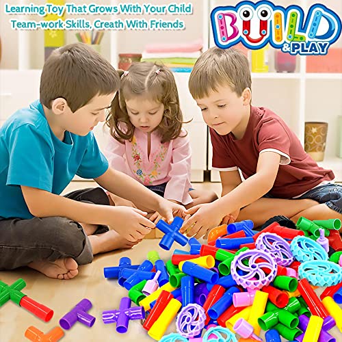 SIENIANLINE Juguete de Bloques de Construcción de Tuberías, 96 Piezas Juegos de Construcción de Cerraduras Stem Creativos de ensamblaje con Ruedas - Kit Educativo Sensorial de Enclavamiento