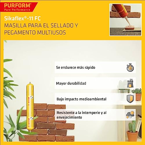 Sikaflex 11 FC Purform, Gris hormigón, Masilla adhesiva multiusos, sellado y pegado, Sellador poliuretano multisoportes, interior y exterior, 600ml