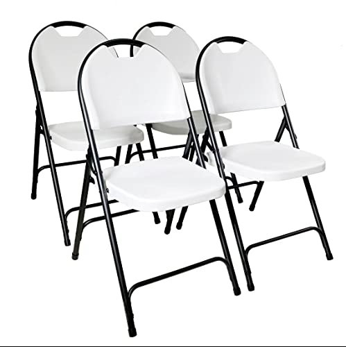 Silla Plegable de plástico con Capacidad de Peso de 160kg, Silla apilable para Eventos, Silla Plegable Ligera, Paquete de 4, Color Blanco