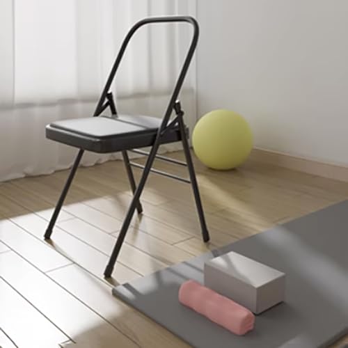 Silla Plegable De Yoga,Silla Auxiliar De Yoga,Silla Plegable De Metal Iyengar,Silla Portátil Reforzada Sin Respaldo Blanco 31.5in*18.5in*17.3in,Black