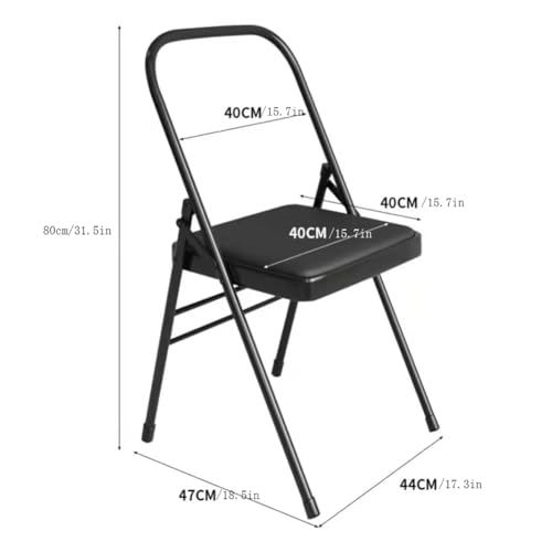 Silla Plegable De Yoga,Silla Auxiliar De Yoga,Silla Plegable De Metal Iyengar,Silla Portátil Reforzada Sin Respaldo Blanco 31.5in*18.5in*17.3in,Black