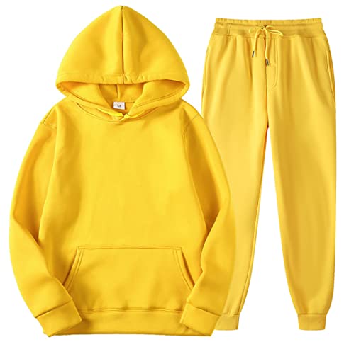 Silver Basic Chándal Liso para Niños y Niñas Sudadera y Pantalones de Forro Polar Cálido Conjunto de 2 piezas Sudadera y Pantalones para Correr Traje Deportivo S,Amarillo-3