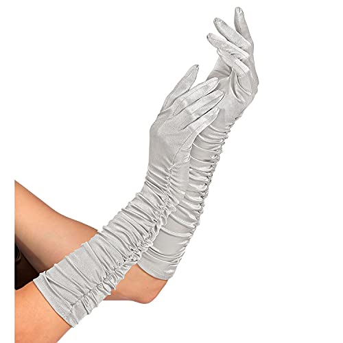 "SILVER PLISS SATIN ELASTANE GLOVES" 44 cm -