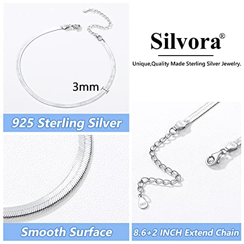 Silvora Pulsera Serpiente para Tobillo Plata de Ley Hipoalergenico Tobilleras Pie de Eslabones Planos Huesos de Serpiente