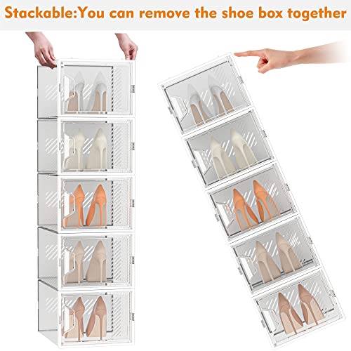 SIMPDIY Cajas de Zapatos apilables Transparentes, Paquete de 12 Cajas de Zapatos con Tapa, Almacenamiento para Zapatos de tacón Alto, para Botines, Zapatos de tacón Alto, hasta la Talla 46