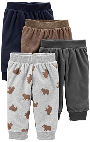 Simple Joys by Carter's 4-Pack Fleece Infant-and-Toddler-Pants, Azul Marino/Gris Claro Estampado de Osos/Gris Oscuro/Marrón, 3-6 Meses (Pack de 4) Unisex bebé