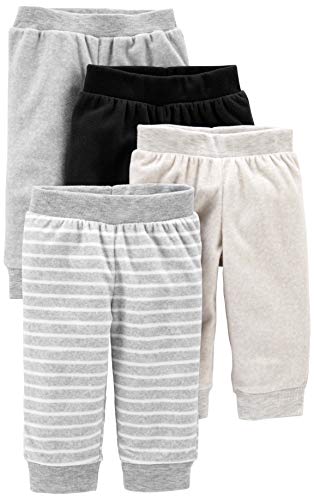 Simple Joys by Carter's 4-Pack Fleece Infant-and-Toddler-Pants, Blanco Rayas/Gris Claro/Marfil/Negro, 24 Meses (Pack de 4) Unisex bebé