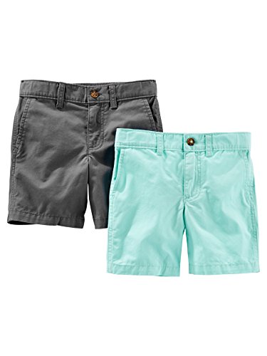 Simple Joys by Carter's Flat Front Shorts, Pack of 2 Pantalones Cortos, Gris/Verde Menta, 5 años (Pack de 2) para Bebés