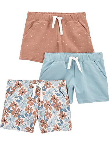 Simple Joys by Carter's Pantalones Cortos de Punto Niña, Pack de 3, Azul Claro/Blanco Floral/Marrón Claro Lunares, 7 años