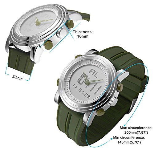 SINOBI para Hombre Reloj de Pulsera Deportivo Cuarzo electrónico Digital Reloj con Alarma Cronómetro Doble Movimiento Hombres de la muñeca Relojes s9368g (Silver Case&Green Band)