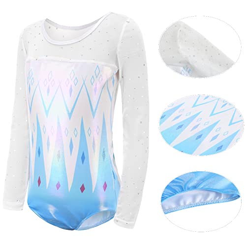 Sinoeem Leotardos de Gimnasia Rítmica para Niños Maillot de Ballet con Gradiente Flash Cuello Redondo Manga Larga/Manga Corta para Niñas de 3-12 Años (Tag 10A(9-10 Years), Blue-Long)