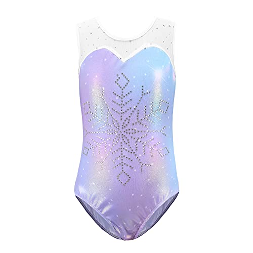 Sinoeem Leotardos de Gimnasia Rítmica para Niños Maillot de Ballet con Gradiente Flash Cuello Redondo Manga Larga/Manga Corta para Niñas de 3-12 Años (Vistoso - manga corta, Tag 6A(5-6 Years))