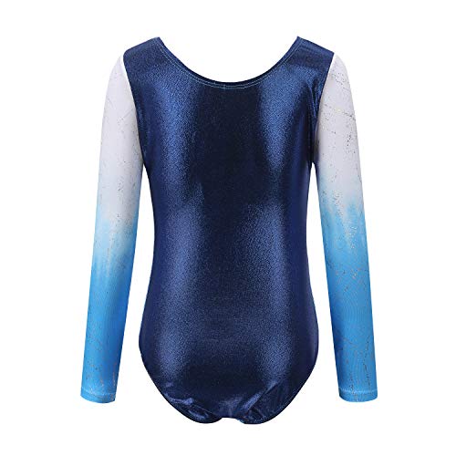 Sinoeem Leotardos de Gimnasia Rítmica para Niños Maillot de Ballet con Gradiente Flash Cuello Redondo Manga Larga/Manga Corta para Niñas de 3-12 Años (Azul - Manga Larga, Tag 8A(7-8 Years))