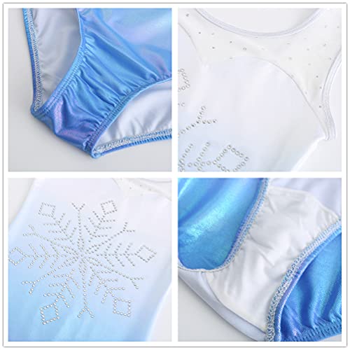 Sinoeem Leotardos de Gimnasia Rítmica para Niños Maillot de Ballet con Gradiente Flash Cuello Redondo Manga Larga/Manga Corta para Niñas de 3-12 Años (Vistoso - manga corta, Tag 6A(5-6 Years))