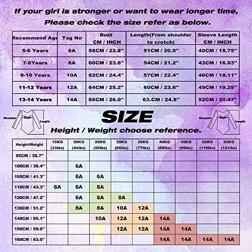 Sinoem Leotardos Gimnásticos para Niñas Manga Larga Maillot de Gimnasia Colorido Gimnasia Leotard para Niñas 5-12Años (5-6 Años, Morado - Manga Larga)