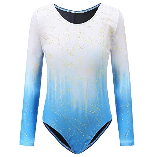 Sinoem Maillot de Gimnasia Leotardos Danza Ballet de sin Mangas 2-10 Años para Niña (Azul -Manga Larga, 9-10 Años)