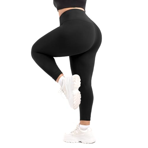 SINOPHANT Leggings para mujer, cintura alta, tallas grandes, leggings deportivos para mujer, para gimnasio al aire libre, 1 Pack Negro, XXXL