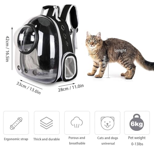 Sipobuy Mochila Cápsula Espacio para Mascotas, Portador De Perro Cachorro Pequeño Mediano, Transparente Transpirable Resistente Al Calor, Portador De Mascotas para Viajes Senderismo Camping (Black)