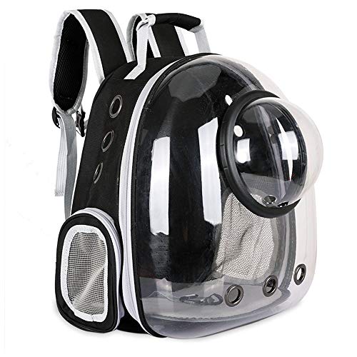 Sipobuy Mochila Cápsula Espacio para Mascotas, Portador De Perro Cachorro Pequeño Mediano, Transparente Transpirable Resistente Al Calor, Portador De Mascotas para Viajes Senderismo Camping (Black)