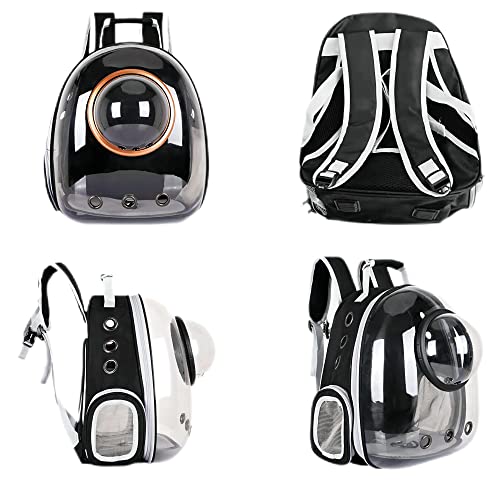 Sipobuy Mochila Cápsula Espacio para Mascotas, Portador De Perro Cachorro Pequeño Mediano, Transparente Transpirable Resistente Al Calor, Portador De Mascotas para Viajes Senderismo Camping (Black)