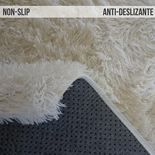 Siqseusa Alfombra Antideslizante de Pelo Largo, para Salon y Dormitorio, Tapete para Sala, Esponjosa, Lavable y Duradera 120x160cm Blanca.