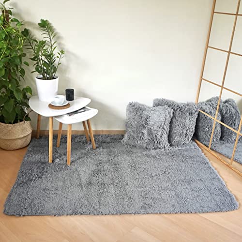 Siqseusa Alfombra Salon. Alfombra Antideslizante de Pelo Largo, Alfombra para Salon y Dormitorio, Tapete para Sala, Esponjosa, Lavable y Duradera 120x160cm. (Gris)