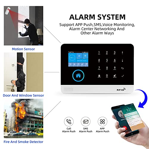 Sistema de Alarma doméstica inalámbrica,17 Piezas gsm WiFi Sistema Completo de Alarma antirrobo,Sirena de Alarma con PIR, Sensor de Puerta y Ventana, Control Remoto para apartamento,Garaje, Oficina