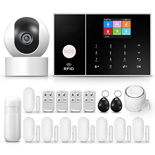 Sistema de seguridad para el hogar, sistema de alarma inalámbrico de cámara de vigilancia de 1080p con sirena de alarma de 120dB Compatible con Alexa Google