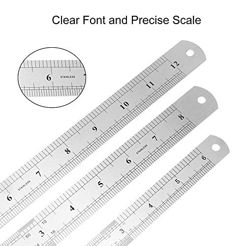 Siumir Regla de Acero Inoxidable Met¨¢lico 15 cm 20 cm 3cm Doble Regla lateral Para Medir Estudio de la Oficina