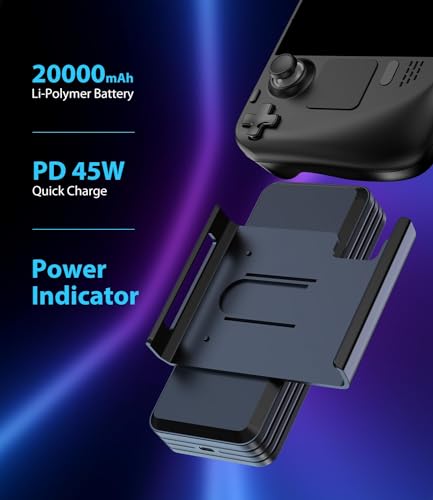 SIWIQU 20000mAh Power Bank para Steam Deck, 45W PD 3.0 Banco de energía, baterías externas compatibles con Switch/Samsung/iPad/Laptop con Soporte Trasero Desmontable y Cable USB-C Dual