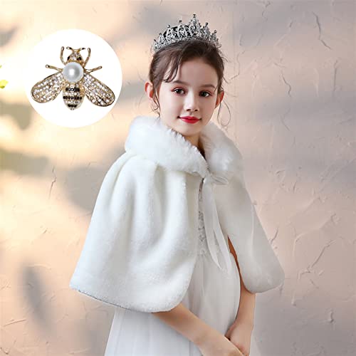 SK Studio Niñas Princesa Piel Sintética Capa Chal de Piel Sintética Chaquetilla niña de flores para Vestido Fiesta Abrigo Invierno Blanco, 8-10 años