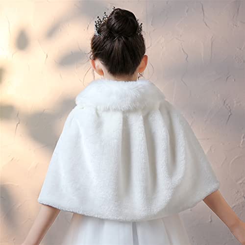 SK Studio Niñas Princesa Piel Sintética Capa Chal de Piel Sintética Chaquetilla niña de flores para Vestido Fiesta Abrigo Invierno Blanco, 8-10 años