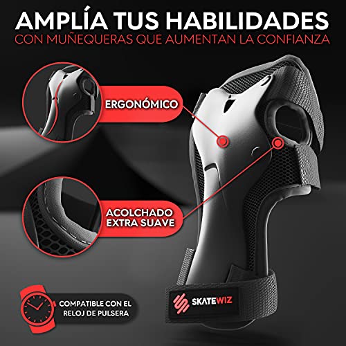 SKATEWIZ Protecciones Patines en Linea Adulto Adulto - Patines 4 Ruedas - Rodilleras y Coderas Patines de Hielo - Protectores de Rodillas para Patinaje - Smash Talla L Negro