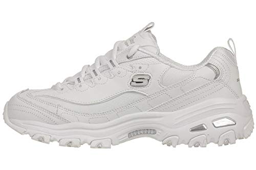 Skechers D'LITES FRESH START, Sneaker Mujer, White Leather/Mesh/Silver Trim, 40 EU