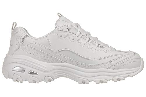 Skechers D'LITES FRESH START, Sneaker Mujer, White Leather/Mesh/Silver Trim, 40 EU