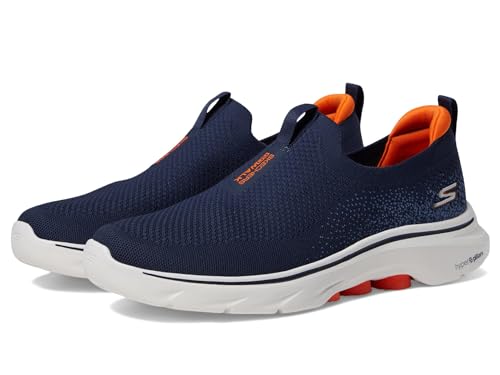 Skechers Go Walk 7, Zapatillas Hombre, Textil Azul Marino y Naranja, 43 EU