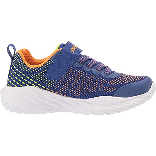 Skechers NITRO SPRINT KARVO, Zapatillas para Niños, Blue Textile / Orange & Lime Trim, 30 EU