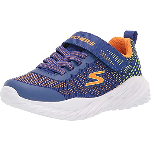 Skechers NITRO SPRINT KARVO, Zapatillas para Niños, Blue Textile / Orange & Lime Trim, 30 EU