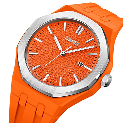 SKMEI Relojes para hombre de silicona, fácil de leer, impermeable, deportivo, casual, a la moda, analógico, de cuarzo, luminoso, regalos para padres, reloj de pulsera negro, G9299orange, Moda