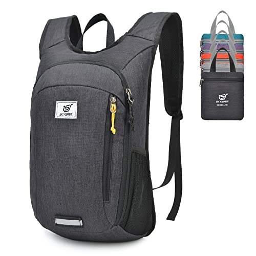 SKYSPER 10L Mochila Plegable Ultraligera Mochila de Viaje Mochilas de Marcha Pequeña Ahorra espacio para Hombre Mujer Viaje Excursiones Cortas Senderismo, negro