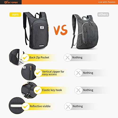 SKYSPER 10L Mochila Plegable Ultraligera Mochila de Viaje Mochilas de Marcha Pequeña Ahorra espacio para Hombre Mujer Viaje Excursiones Cortas Senderismo, negro