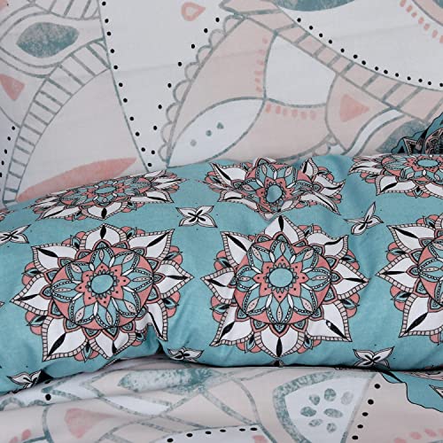 Sleepdown - Juego de Ropa de Cama, con diseño de Elefante y Mandalas, Funda de edredón y Fundas de Almohada, Reversible, hipoalergénico, de fácil Cuidado, Suave, Color Verde Azulado , tamaño Doublé