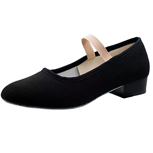 s.lemon Zapatos de Carácter para Danza,Negro 2.5cm Tacón Bajo Lona Zapatos de Carácter Ballet 37