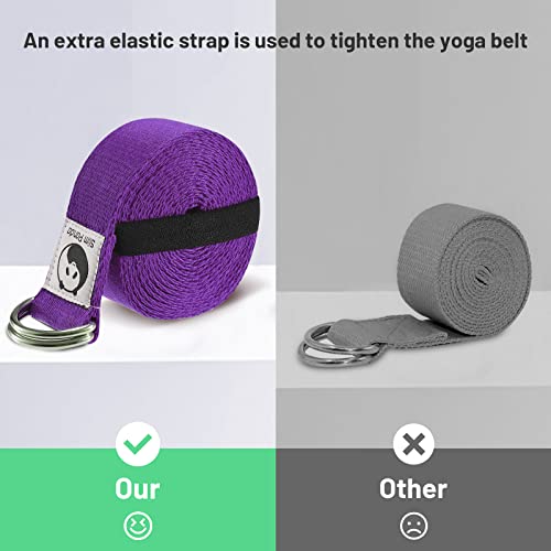 Slim Panda Cinturon Yoga Algodón, Práctica Correa Yoga Yoga Accesorios para Estiramiento y Fitness,Yoga Banda con Hebilla Deslizante Metálica, (180 / 250cm)