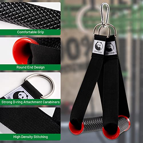 Slim Panda Mango de Resistencia, 2 Piezas Nylon Agarres para Gym Set, Agarres Poleas Gym para Entrenamientos en Polea, Estación de Polea de Cable o Torre de Pesas, Rojo+Carabiners