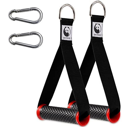 Slim Panda Mango de Resistencia, 2 Piezas Nylon Agarres para Gym Set, Agarres Poleas Gym para Entrenamientos en Polea, Estación de Polea de Cable o Torre de Pesas, Rojo+Carabiners